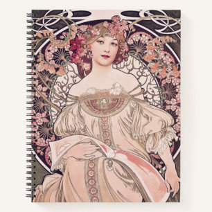 Vintage Art Nouveau Daydream by Alphonse Mucha Notebook
