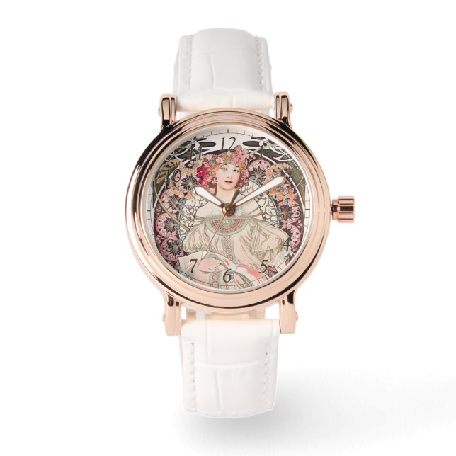 Vintage Art Nouveau Daydream by Alphonse Mucha  Watch (Front)