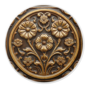 Vintage Art Nouveau Deco Majolica Floral Craftsman Ceramic Knob