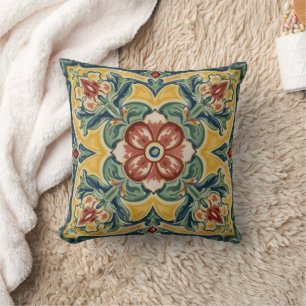 Vintage Art Nouveau Deco Majolica Floral Craftsman Cushion