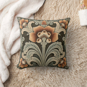 Vintage Art Nouveau Deco Majolica Floral Craftsman Cushion