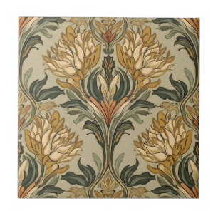 Vintage Art Nouveau Deco Majolica Floral Craftsman Tile