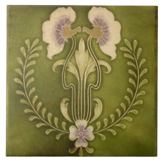 Vintage Art Nouveau Deco Majolica Floral Craftsman Tile