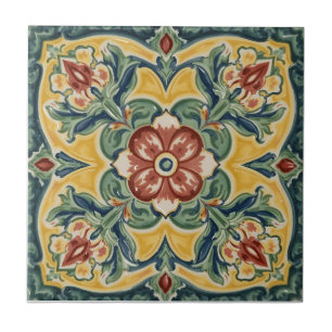 Vintage Art Nouveau Deco Majolica Floral Craftsman Tile