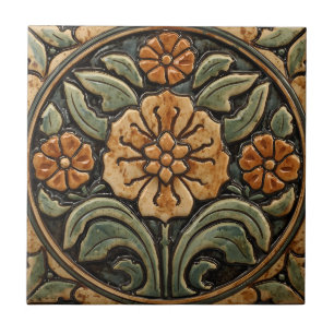 Vintage Art Nouveau Deco Majolica Floral Craftsman Tile