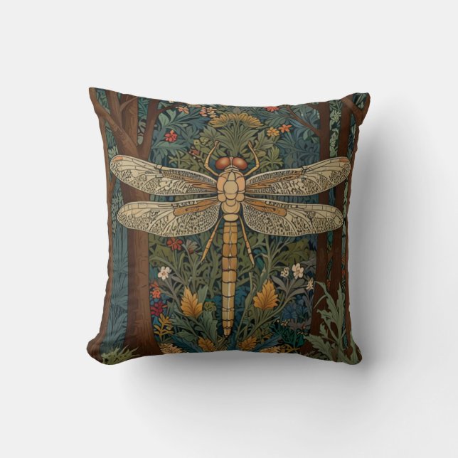 Vintage art nouveau dragonfly boho chic cushion (Front)