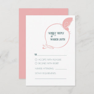 Vintage Art Nouveau Dusty Pink Butterfly Wedding RSVP Card