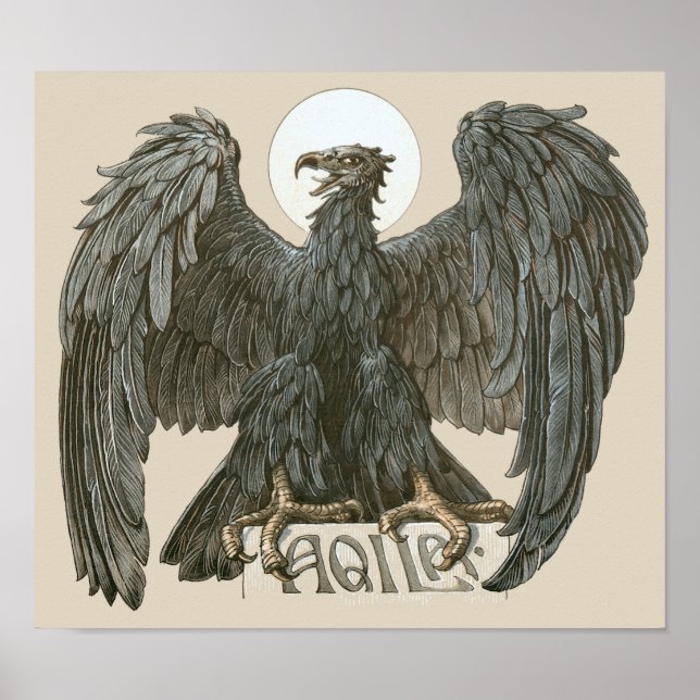Vintage Art Nouveau Eagle, Birds of Prey Poster (Front)