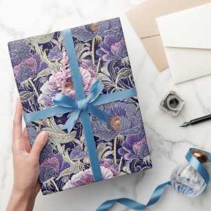 Vintage Art Nouveau Elegant Purple & Pink Floral Wrapping Paper