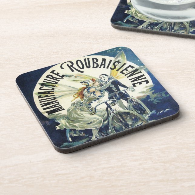 Vintage Art Nouveau Fairies, Bicycle Pierrot Moon Coaster (Left Side)