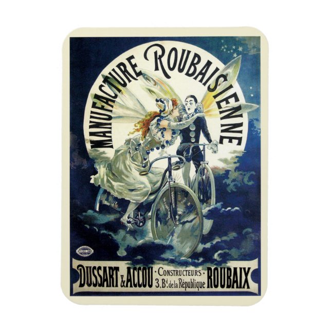 Vintage Art Nouveau Fairies, Bicycle Pierrot Moon Magnet (Vertical)