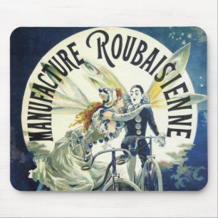Vintage Art Nouveau Fairies, Bicycle Pierrot Moon Mouse Pad