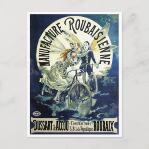 Vintage Art Nouveau Fairies, Bicycle Pierrot Moon Postcard