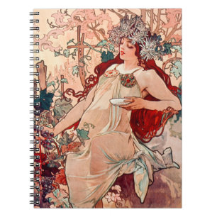 Vintage Art Nouveau Fall by Alphonse Mucha Notebook