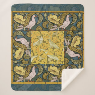 Vintage Art Nouveau Fish Pigeon Pattern Verneuil Sherpa Blanket