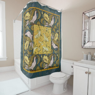 Vintage Art Nouveau Fish Pigeon Pattern Verneuil Shower Curtain