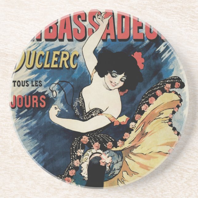 Vintage Art Nouveau Flamenco Dancer, Ambassadeurs Coaster (Front)