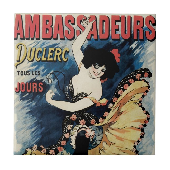 Vintage Art Nouveau Flamenco Dancer, Ambassadeurs Tile (Front)