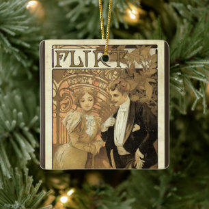 Vintage Art Nouveau Flirt Biscuits, Alphonse Mucha Ceramic Ornament