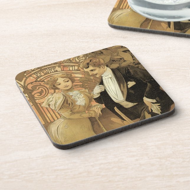 Vintage Art Nouveau Flirt Biscuits, Alphonse Mucha Coaster (Left Side)