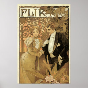 Vintage Art Nouveau Flirt Biscuits, Alphonse Mucha Poster