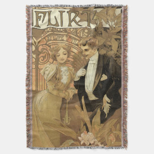 Vintage Art Nouveau Flirt Biscuits, Alphonse Mucha Throw Blanket