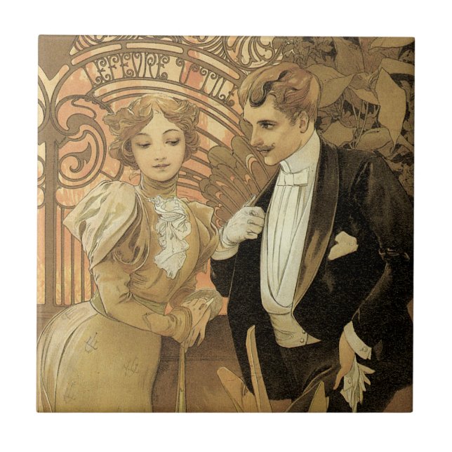 Vintage Art Nouveau Flirt Biscuits, Alphonse Mucha Tile (Front)