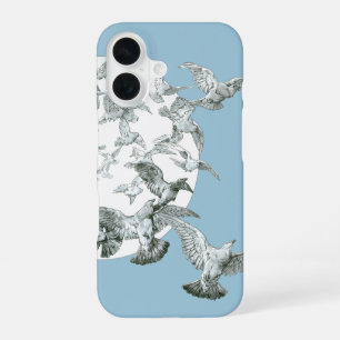 Vintage Art Nouveau Flock of Birds with Full Moon iPhone 16 Case