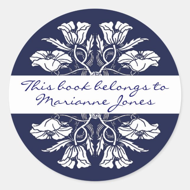 Vintage Art Nouveau Floral Book Plate Classic Round Sticker (Front)