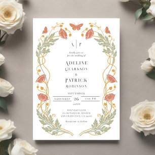 Vintage Art Nouveau Floral Botanical Wedding Invitation