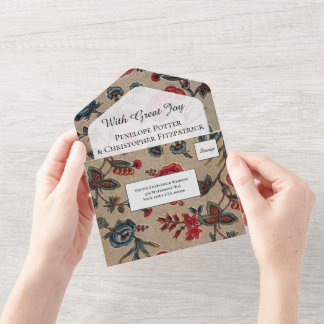 Vintage Art Nouveau Floral Pattern Wedding All In All In One Invitation