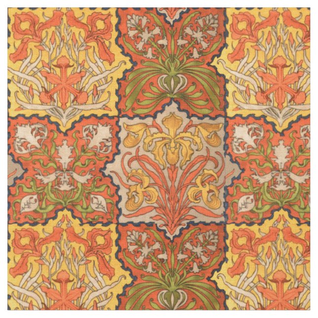 Vintage Art Nouveau Floral "Quilt" Pattern Fabric (Close Up)