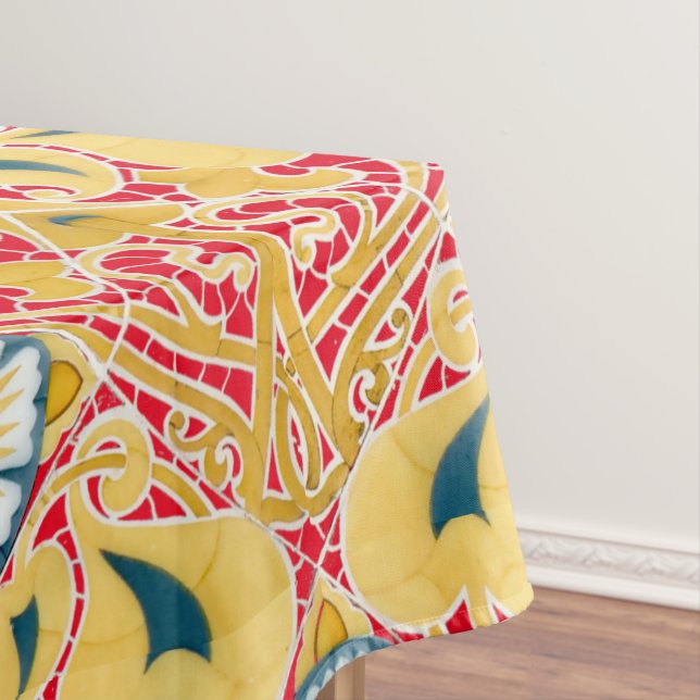 Vintage Art Nouveau Floral Tile Pattern Tablecloth (In Situ)