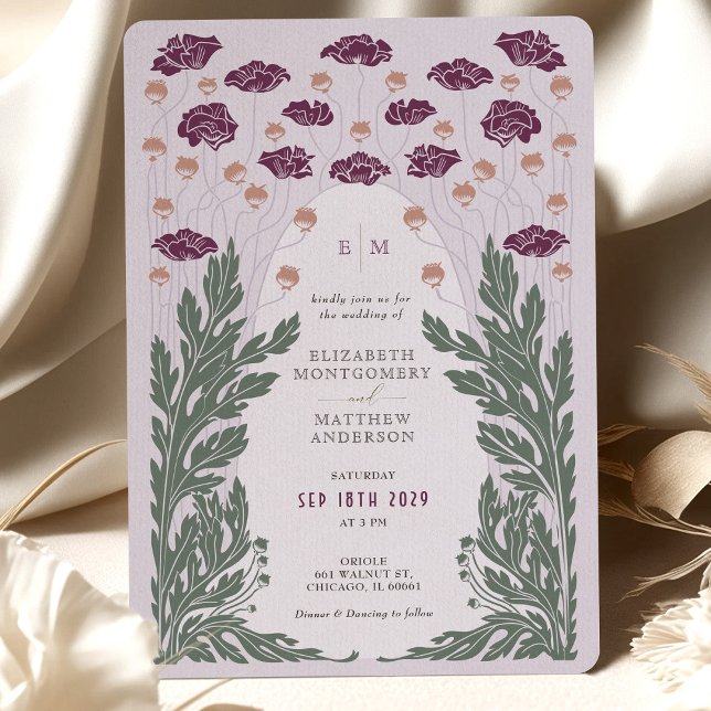 Vintage Art Nouveau Floral Wedding Lavender Invitation (Creator Uploaded)