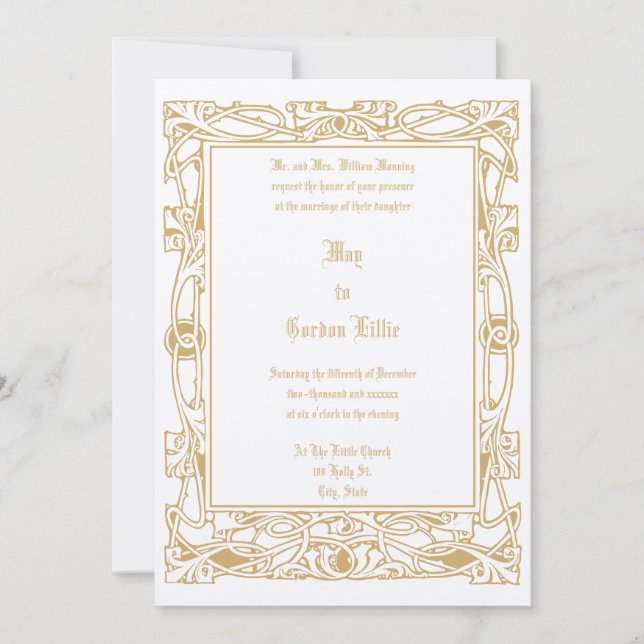 Vintage Art Nouveau Foliage Border Wedding Invitation (Front)