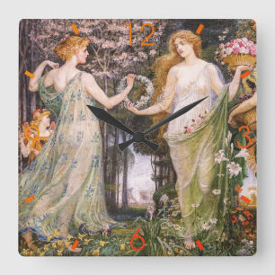 Vintage Art Nouveau Four Seasons by Walter Crane Square Wall Clock