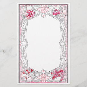 Vintage Art Nouveau Frame with Leaves & Flowers Stationery