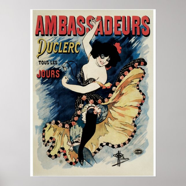 Vintage art nouveau French cancan dance ad Poster (Front)