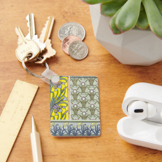 Vintage Art Nouveau, Garden Iris Flowers Key Ring