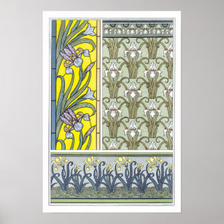 Vintage Art Nouveau, Garden Iris Flowers Poster