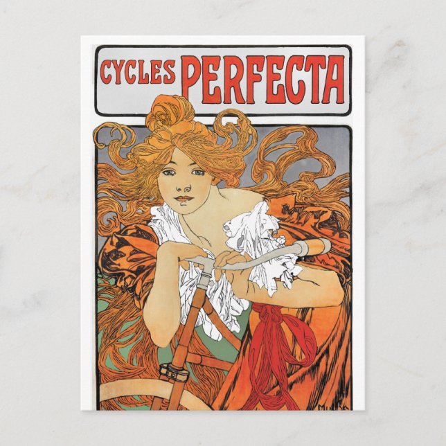 Vintage Art Nouveau Girl Cyclist Postcard (Front)