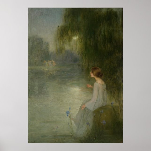 Vintage Art Nouveau Girl In Moonlight Poster (Front)