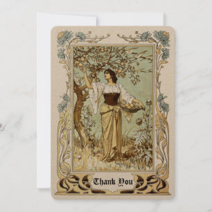 Vintage Art Nouveau Girl Picking Apples Thank You Card