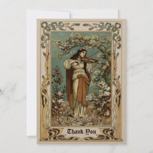Vintage Art Nouveau Girl Playing Violin Thank You Card