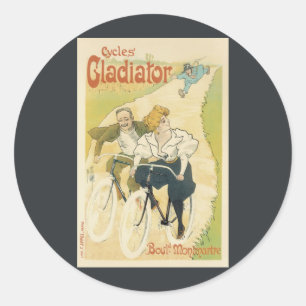 Vintage Art Nouveau, Gladiator Cycles Bicycles  Classic Round Sticker
