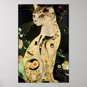 Vintage Art Nouveau Golden Cat On Black Poster
