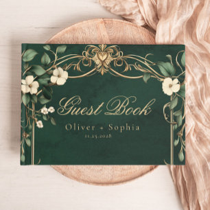 Vintage Art Nouveau Green and Gold Wedding Guest Book