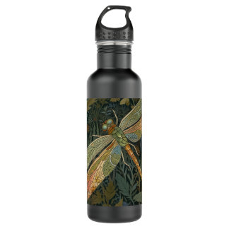 Vintage art nouveau green gold Dragonfly 710 Ml Water Bottle