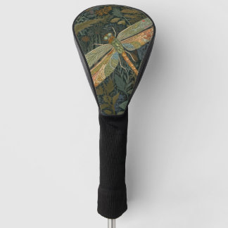 Vintage art nouveau green gold Dragonfly Golf Head Cover