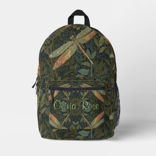 Vintage art nouveau green gold Dragonfly Printed Backpack